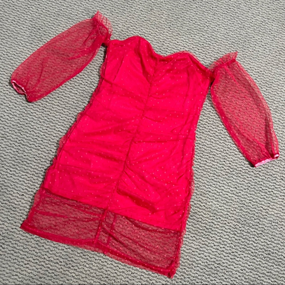 Yilibasha‎ Off The Shoulder Red Polka Dot Lace Dress
